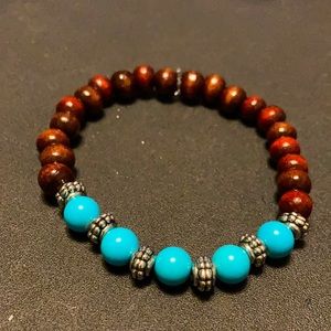 Unisex Turquoise and wooden bracelet